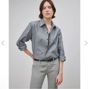 Nili Lotan Gray White Striped Button Down Shirt XS